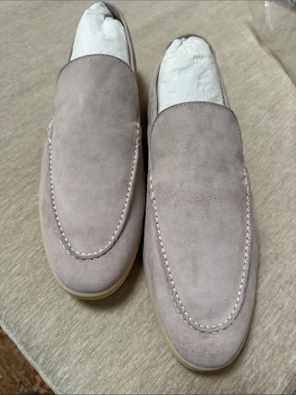 Men's Italian Loro Suede Summer Walk Loafers Light Gray New Size 43 - Picture 2 of 6